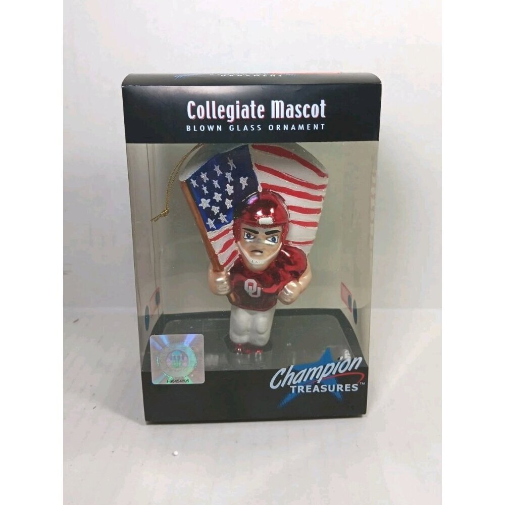 Collegiate Mascot NCAA OU Sooners Blown Glass Hanging Ornament